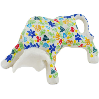Polish Pottery Bull Figurine 6&quot; Winter Sprinkles UNIKAT