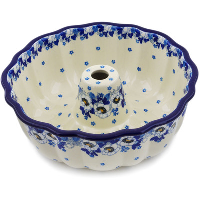 Polish Pottery Bundt Pan Blue Spring