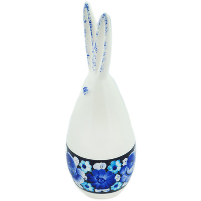 Faience Bunny Figurine 10&quot; Cobalt Flowers