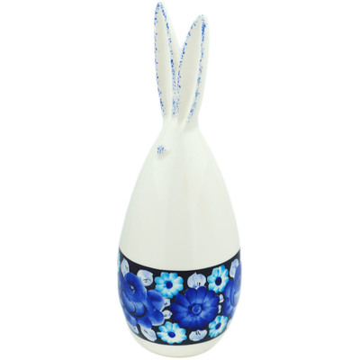 faience Bunny Figurine 14&quot; Cobalt Flowers