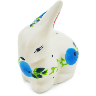 Polish Pottery Bunny Figurine 2&quot; Blueberry Forest