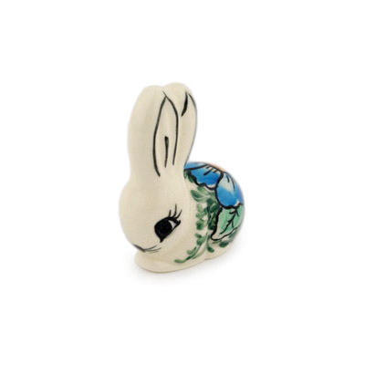 Polish Pottery Bunny Figurine 2&quot; Summertime Blues UNIKAT