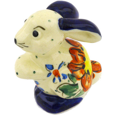 Polish Pottery Bunny Figurine 2&quot; Sunshine Bees UNIKAT