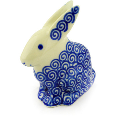 Polish Pottery Bunny Figurine 3&quot; Baltic Blue