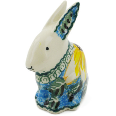 Polish Pottery Bunny Figurine 3&quot; Black Eyed Susan UNIKAT