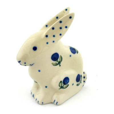 Polish Pottery Bunny Figurine 3&quot; Blue Buds