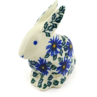 Polish Pottery Bunny Figurine 3&quot; Blue Chicory