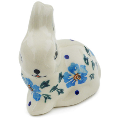 Polish Pottery Bunny Figurine 3&quot; Blue Cornflower
