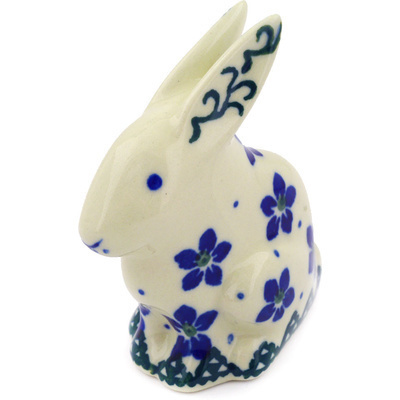 Polish Pottery Bunny Figurine 3&quot; Blue Dogwood