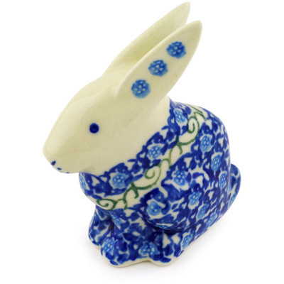 Polish Pottery Bunny Figurine 3&quot; Blue Passion