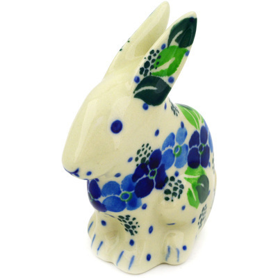 Polish Pottery Bunny Figurine 3&quot; Blue Phlox