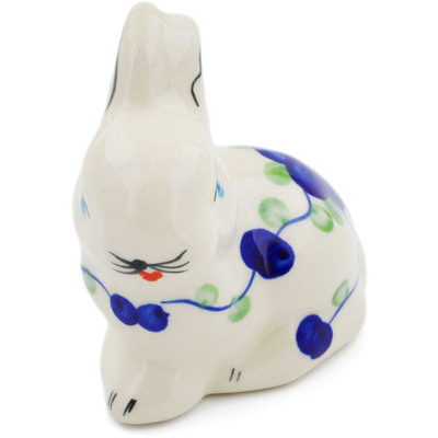 Polish Pottery Bunny Figurine 3&quot; Blue Poppies