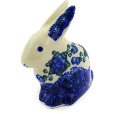 Polish Pottery Bunny Figurine 3&quot; Blue Poppies