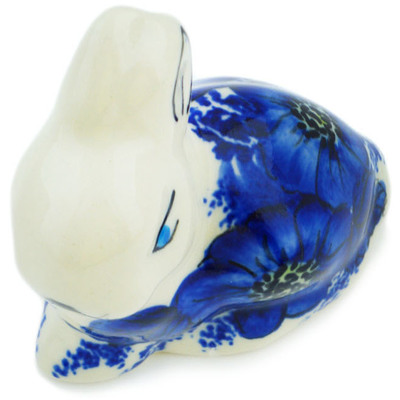 Polish Pottery Bunny Figurine 3&quot; Blue Poppy Dream UNIKAT