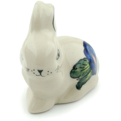 Polish Pottery Bunny Figurine 3&quot; Bold Blue Pansy
