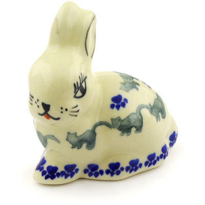 Polish Pottery Bunny Figurine 3&quot; Boo Boo Kitty Paws