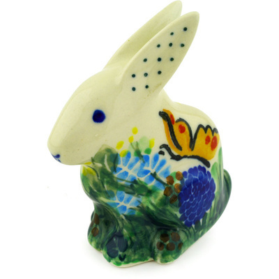 Polish Pottery Bunny Figurine 3&quot; Butterfly Mum UNIKAT