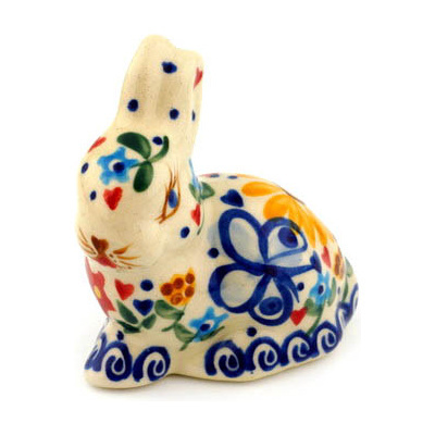 Polish Pottery Bunny Figurine 3&quot; Butterfly Sunshine UNIKAT
