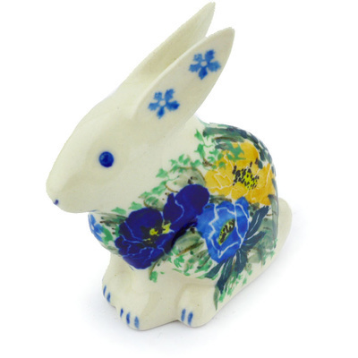 Polish Pottery Bunny Figurine 3&quot; Carnation Garden UNIKAT