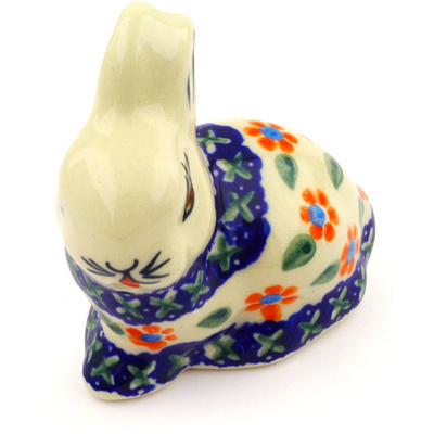 Polish Pottery Bunny Figurine 3&quot; Daisy Stitches