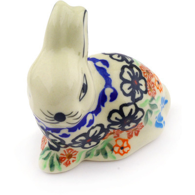 Polish Pottery Bunny Figurine 3&quot; Fanciful Ladybug