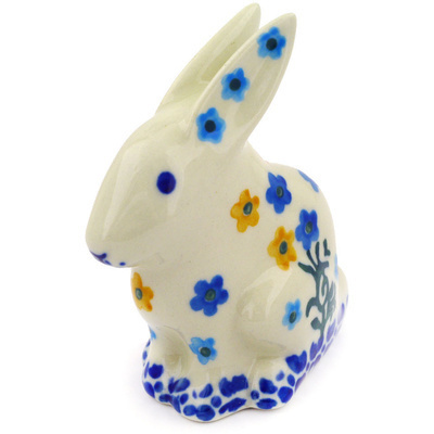 Polish Pottery Bunny Figurine 3&quot; Field Of Wildflowers