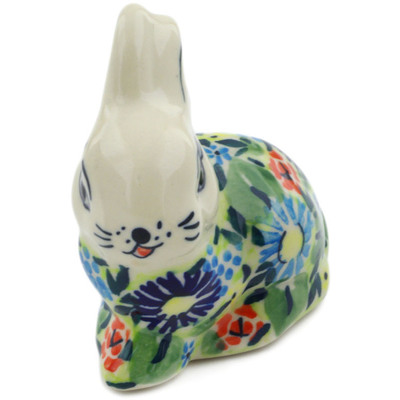 Polish Pottery Bunny Figurine 3&quot; Flor-de-lis UNIKAT