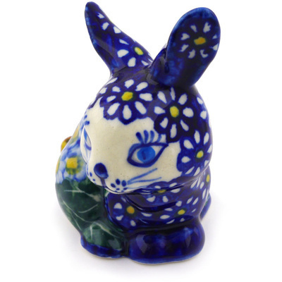 Polish Pottery Bunny Figurine 3&quot; Floral Fruit Basket UNIKAT