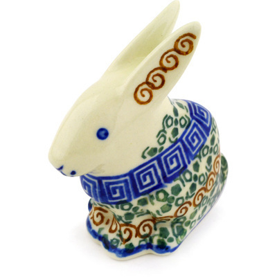 Polish Pottery Bunny Figurine 3&quot; Grecian Sea
