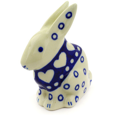 Polish Pottery Bunny Figurine 3&quot; Heart To Heart