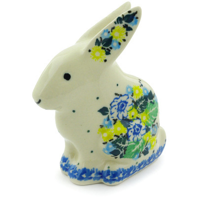 Polish Pottery Bunny Figurine 3&quot; Lime Bouquet UNIKAT
