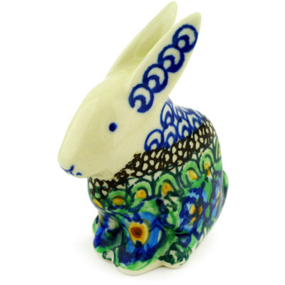 Polish Pottery Bunny Figurine 3&quot; Mardi Gras UNIKAT