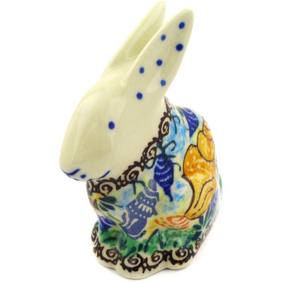 Polish Pottery Bunny Figurine 3&quot; Ocean Whisper UNIKAT