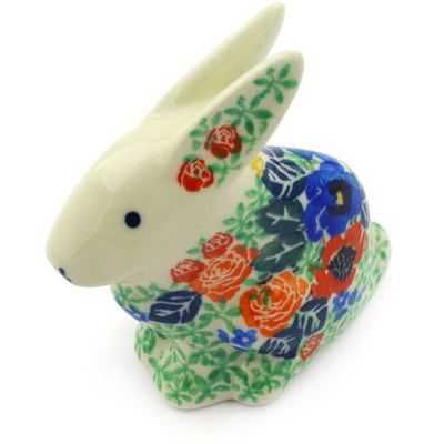 Polish Pottery Bunny Figurine 3&quot; Orange Meadow UNIKAT