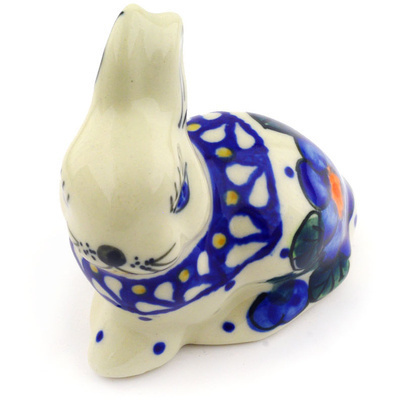 Polish Pottery Bunny Figurine 3&quot; Pansy Circle UNIKAT