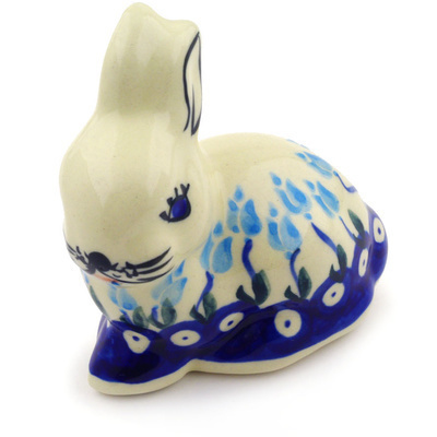 Polish Pottery Bunny Figurine 3&quot; Peacock Tulip Garden