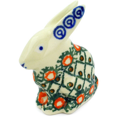 Polish Pottery Bunny Figurine 3&quot; Polish Basket UNIKAT