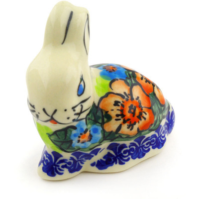 Polish Pottery Bunny Figurine 3&quot; Poppies UNIKAT