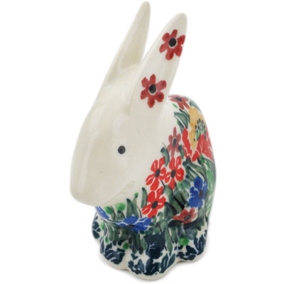Polish Pottery Bunny Figurine 3&quot; Red Beauty UNIKAT