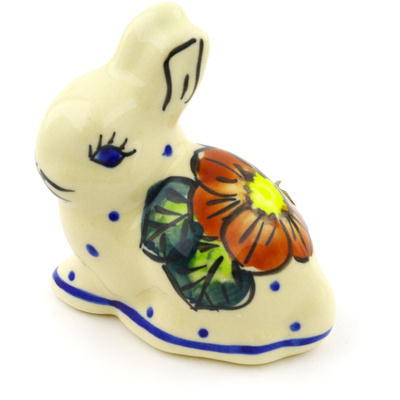 Polish Pottery Bunny Figurine 3&quot; Red Bouquet