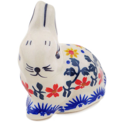 Polish Pottery Bunny Figurine 3&quot; Red Sunflower