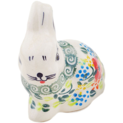 Polish Pottery Bunny Figurine 3" Ring Of Meadow Flowers
