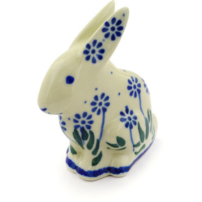 Polish Pottery Bunny Figurine 3&quot; Springing Calendulas