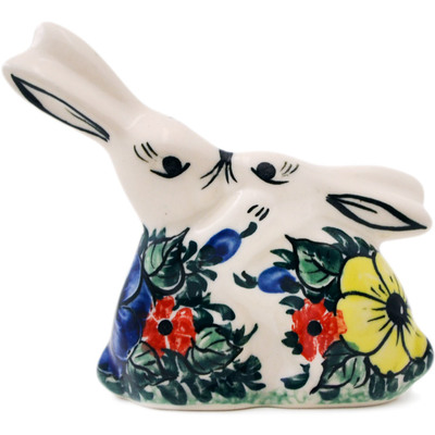 Polish Pottery Bunny Figurine 3&quot; Summertime Blues