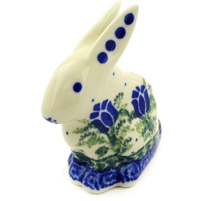 Polish Pottery Bunny Figurine 3&quot; Tulip Motif UNIKAT