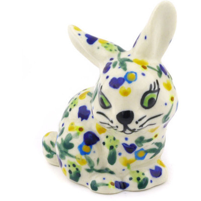 Polish Pottery Bunny Figurine 3" UNIKAT
