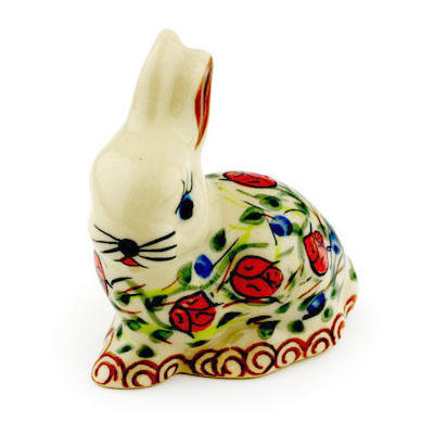 Polish Pottery Bunny Figurine 3&quot; UNIKAT