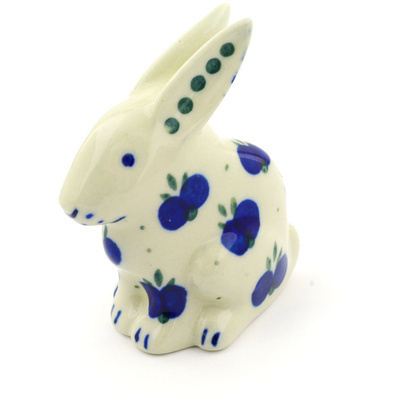 Polish Pottery Bunny Figurine 3&quot; Wild Blueberry