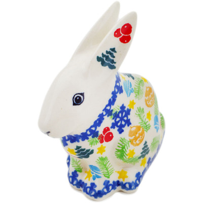Polish Pottery Bunny Figurine 3&quot; Winter Sprinkles UNIKAT