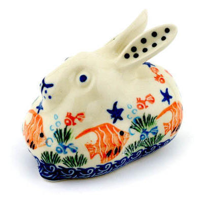 Polish Pottery Bunny Figurine 4&quot; Angel Fish